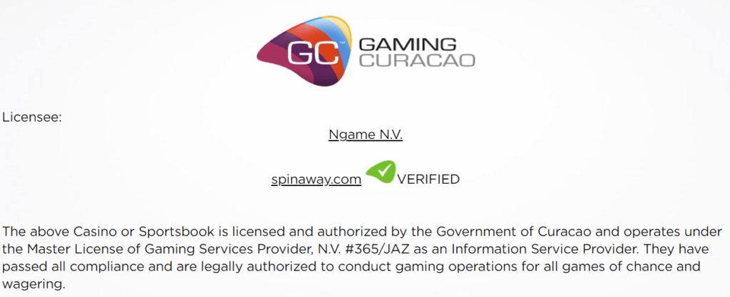 SpinAway Master License of Gaming Services Provider, N.V. #365/JAZ