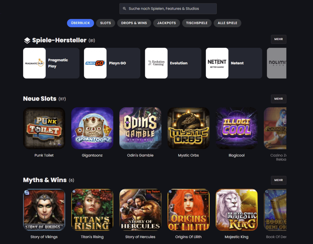 Winny Casino Slots und Hersteller
