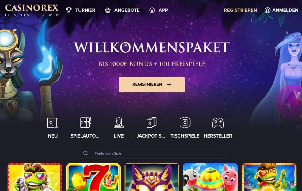 Der CasinoRex Willkommensbonus hat bis zu 1000€ und 100 Freispiele zu bieten