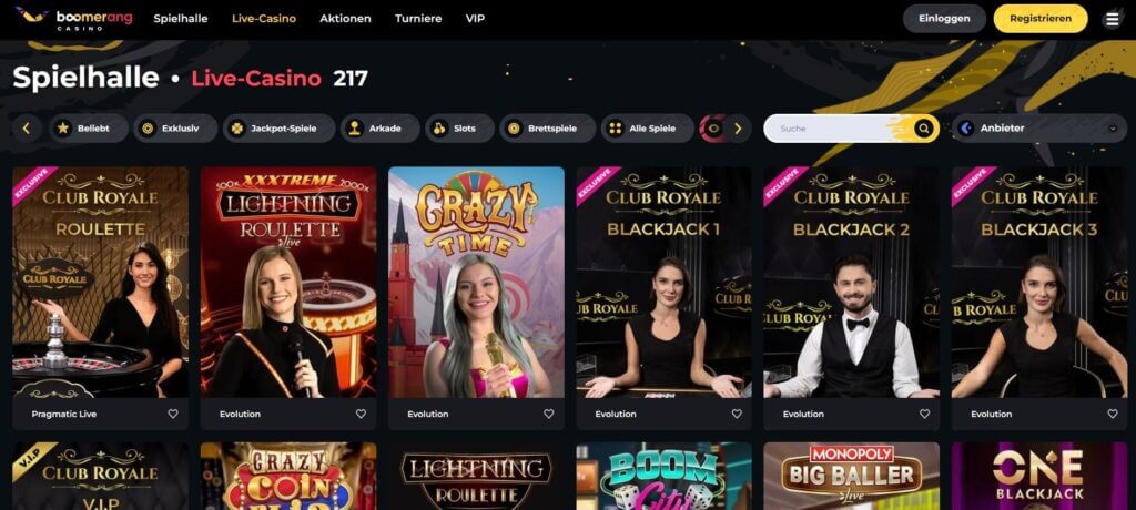 Das Boomerang Live Casino hat exklusive Spiele im Angebot