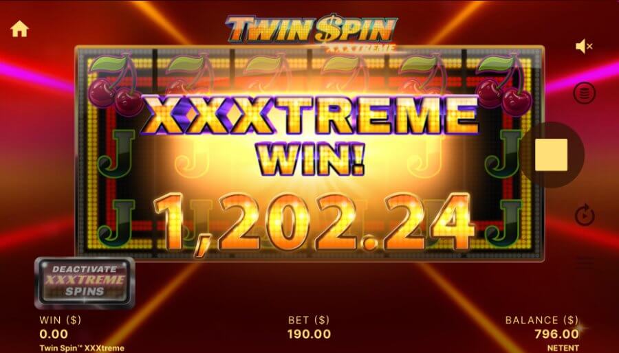 Gewinn bei Twin Spin XXXtreme
